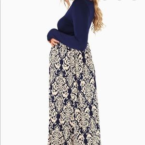 PinkBlush maternity maxi dress navy Damask